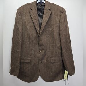 Alan Flusser Modern Fit Lambswool Brown Sports Coat Men's 44 L Elbow Patches